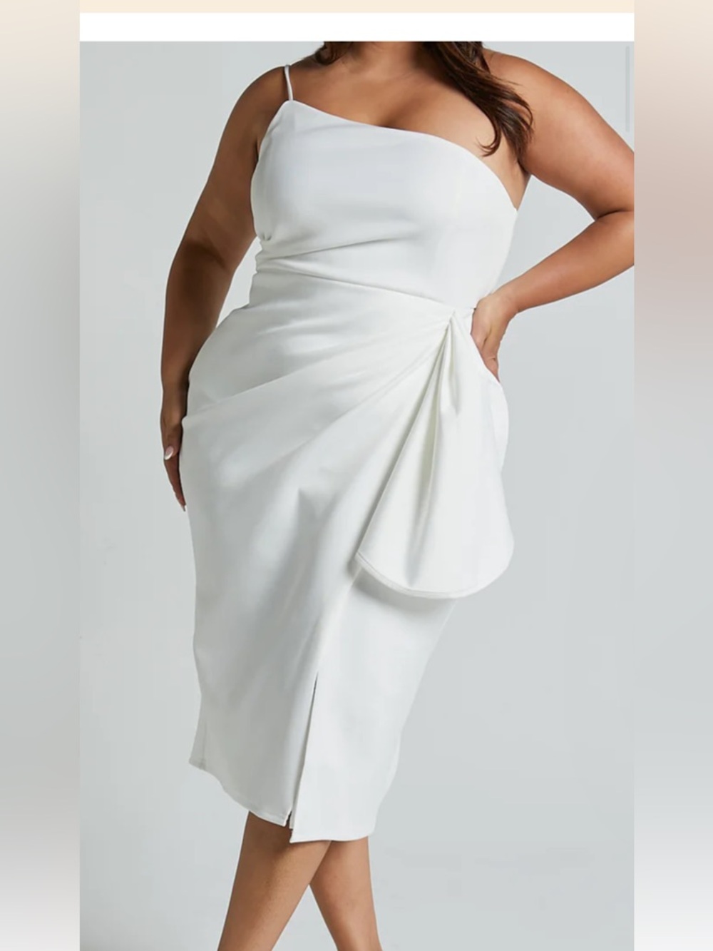 Showpo White One-Shoulder Drape Midi Dress
